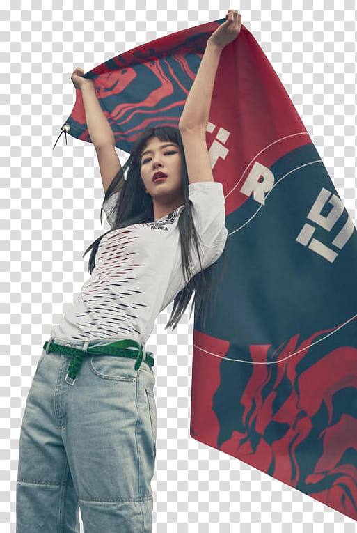 Seulgi Render , standing black haired woman waving red and black flag transparent background PNG clipart