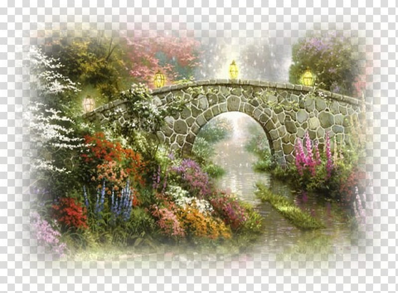 Watercolor Tree, Cobblestone Bridge, Painting, Canvas, Canvas Print, Oil Painting, Landscape Painting, Artist transparent background PNG clipart