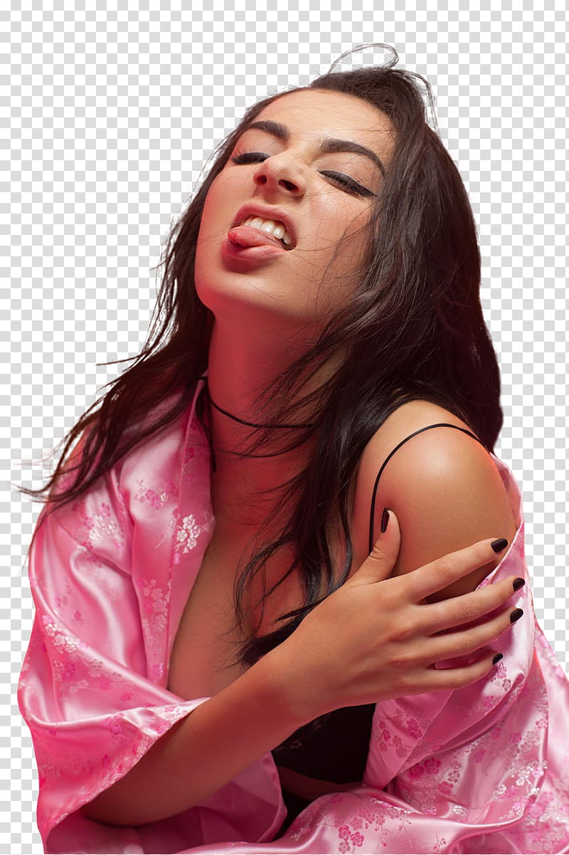 Charli XCX, woman showing tongue transparent background PNG clipart