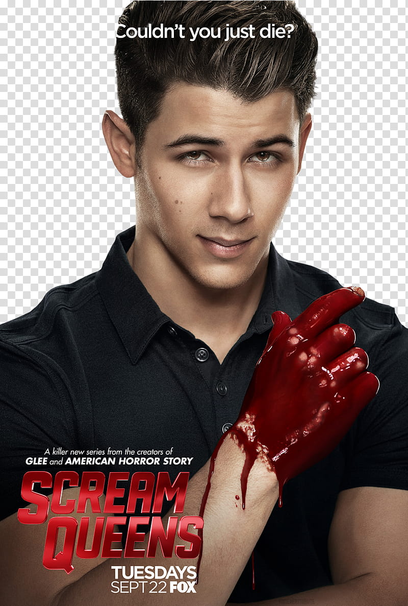 Scream Queens , Scream Queens Nick Jonas with blood stains on his hand transparent background PNG clipart
