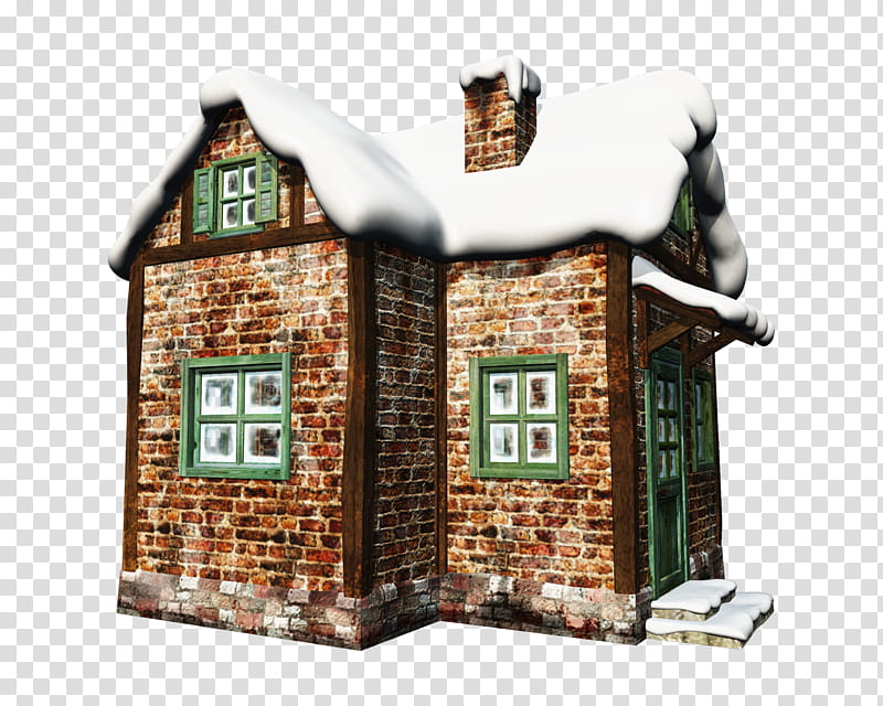 D House , brown brick building with snow covered roof illustration transparent background PNG clipart