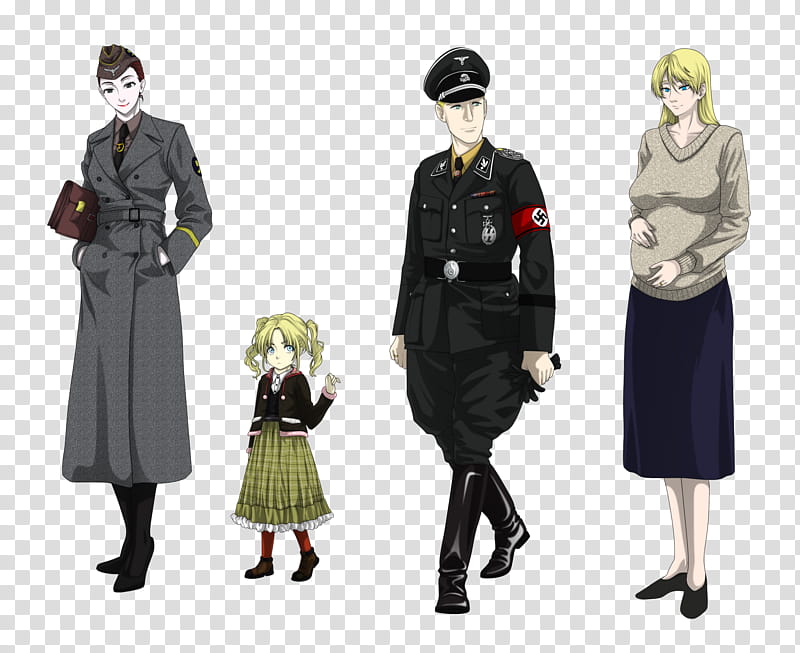 WW One Day in Germany, two men and two women anime character transparent background PNG clipart