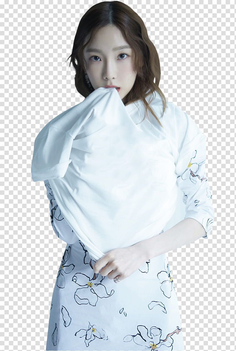 TAEYEON SNSD Something New, woman in white and grey dress transparent background PNG clipart