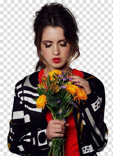 Laura Marano, woman holding flowers transparent background PNG clipart