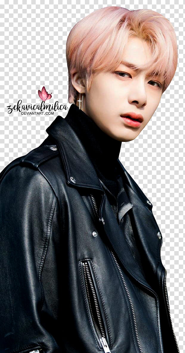 Monsta X Hyungwon Jealousy x Naver, man wearing black leather jacket transparent background PNG clipart