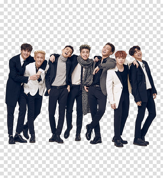 iKON SHINSEGAE P, smiling group of men transparent background PNG clipart