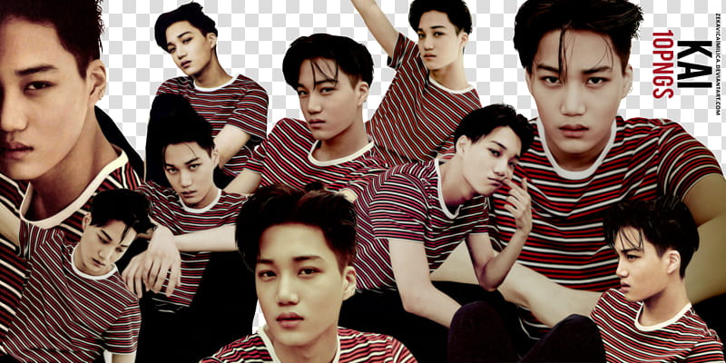 EXO Kai Love Me Right, man in red striped crew-neck t-shirt transparent background PNG clipart