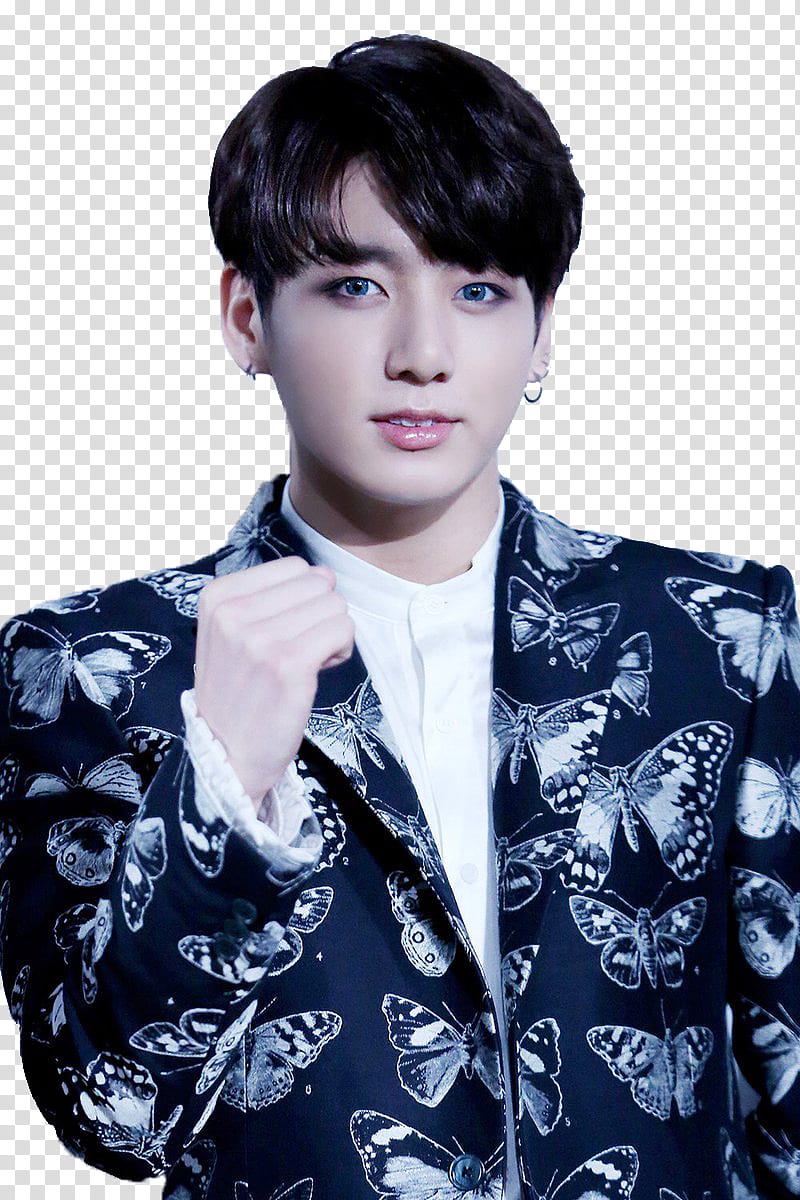 jeon jungkook , man wearing black and white butterfly print suit jacket transparent background PNG clipart