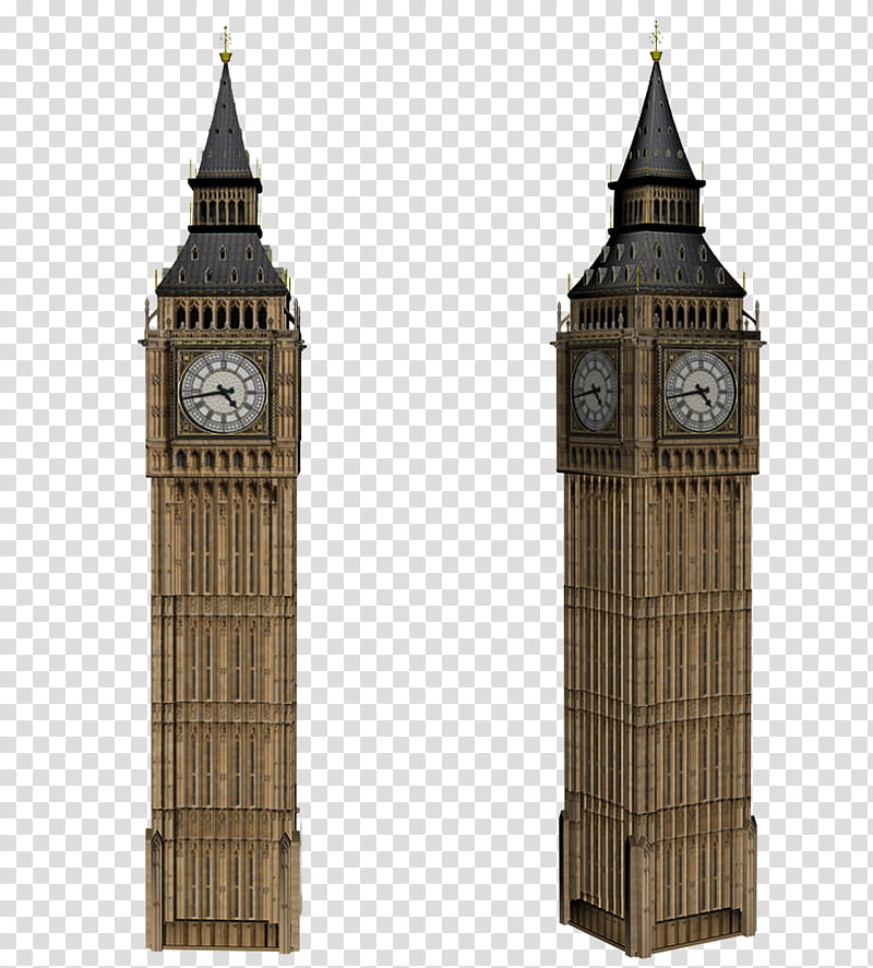 Big Ben Clock, two brown clock towers transparent background PNG clipart