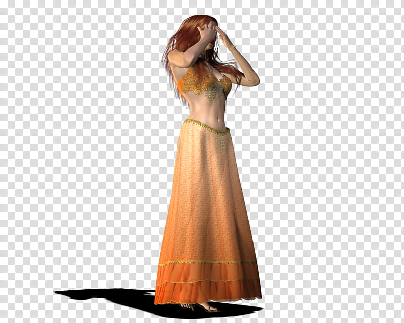 Sad Dancer, woman wearing orange dress standing transparent background PNG clipart