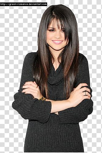 Selena Gomez, smiling Selena Gomez wearing black ribbed-knit sweater transparent background PNG clipart