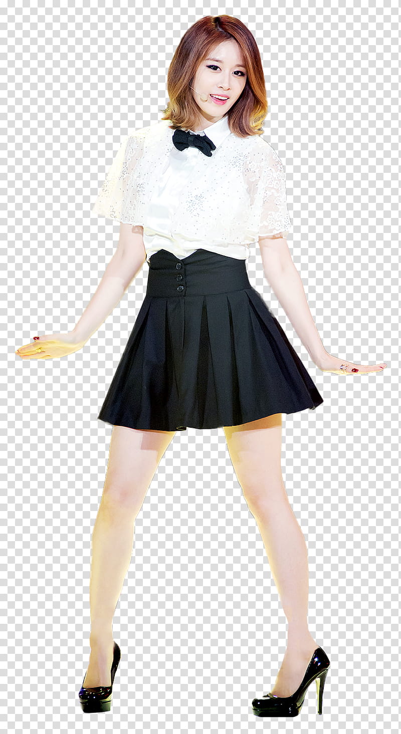 JiYeon s, smiling woman in white and black pleated mini dress transparent background PNG clipart