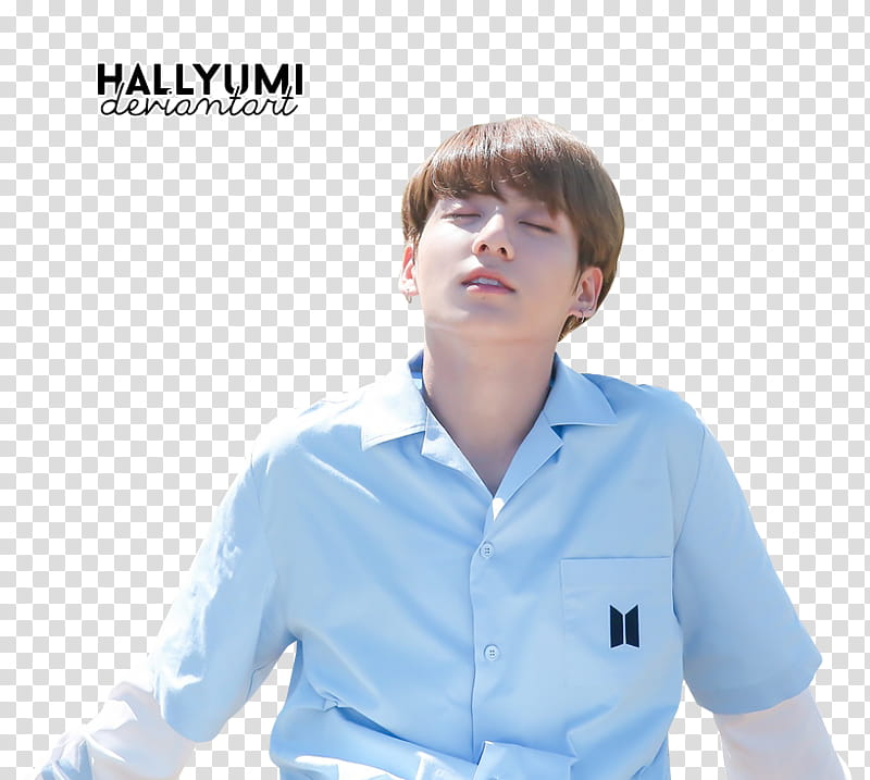 JungKook, man in blue dress shirt closing his eyes transparent background PNG clipart