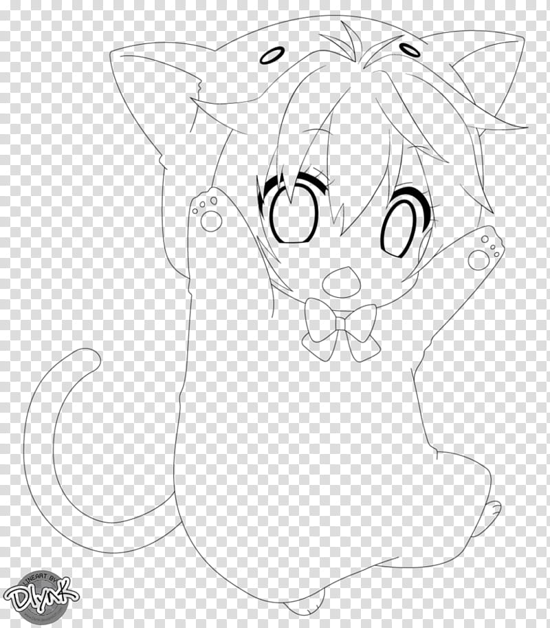 Lineart Chibi Neko Kirara Gray Anime Character Illustration Transparent Background PNG Clipart