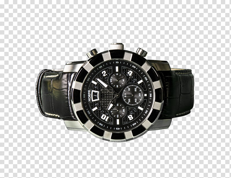 Black watch , round black and silver-colored chronograph watch displaying : time transparent background PNG clipart