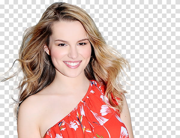 Bridgit Mendler, woman wearing red, green, and white floral single-shoulder top transparent background PNG clipart