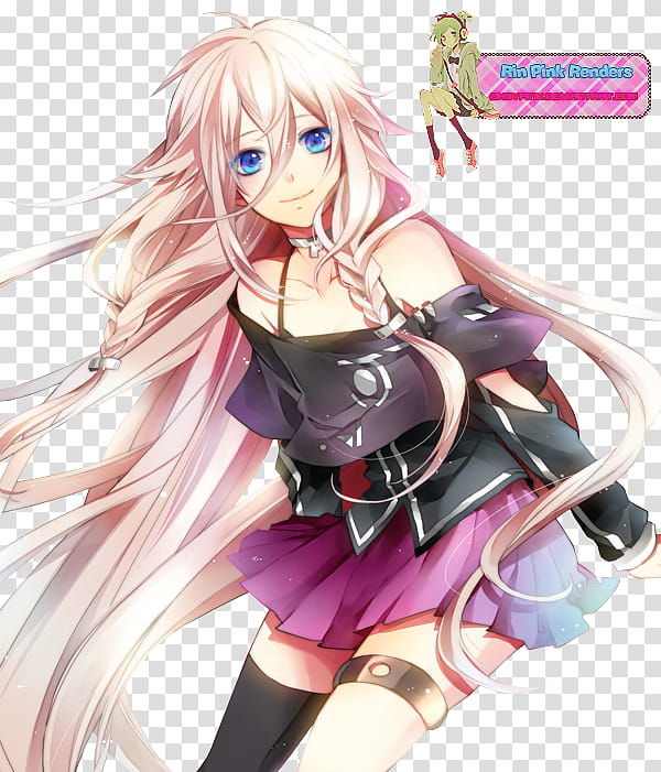 Renders VOCALOID, long-pink-haired female character with black off-shoulder long-sleeved shirt and pink skirt illustration transparent background PNG clipart