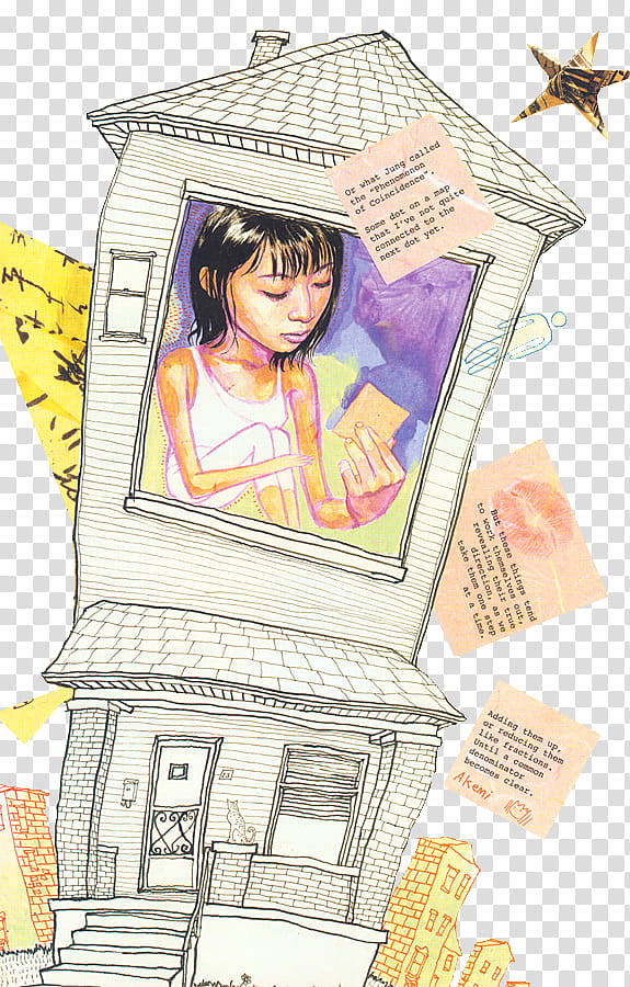 Doodle House s, girl holding paper painting transparent background PNG clipart