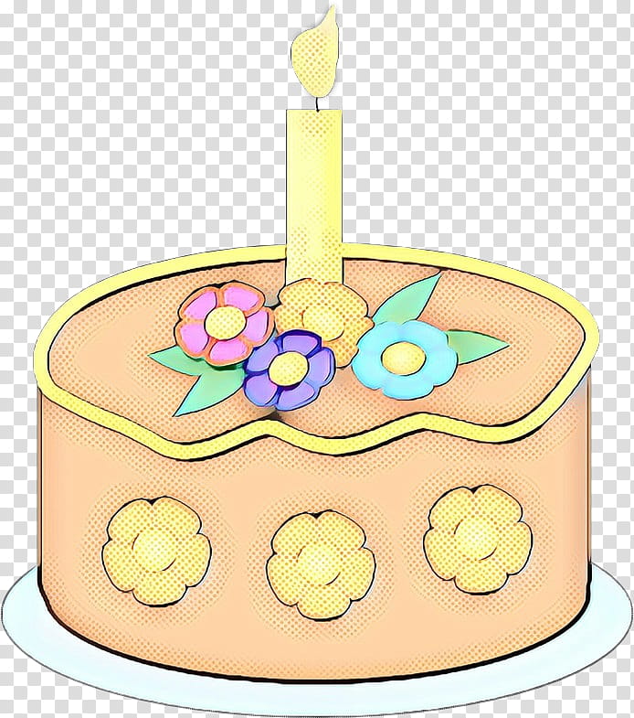 Cartoon Birthday Cake, Pop Art, Retro, Vintage, Food, Yellow, Birthday Candle transparent background PNG clipart