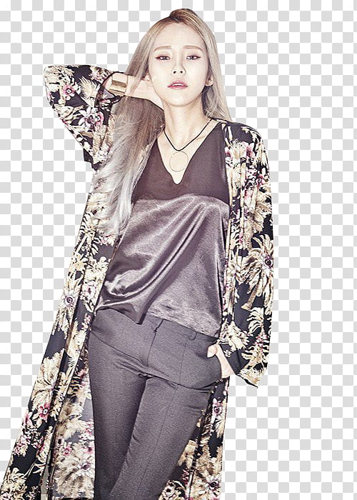 Heize, woman wearing brown, beige, and black clothes holding neck pose transparent background PNG clipart