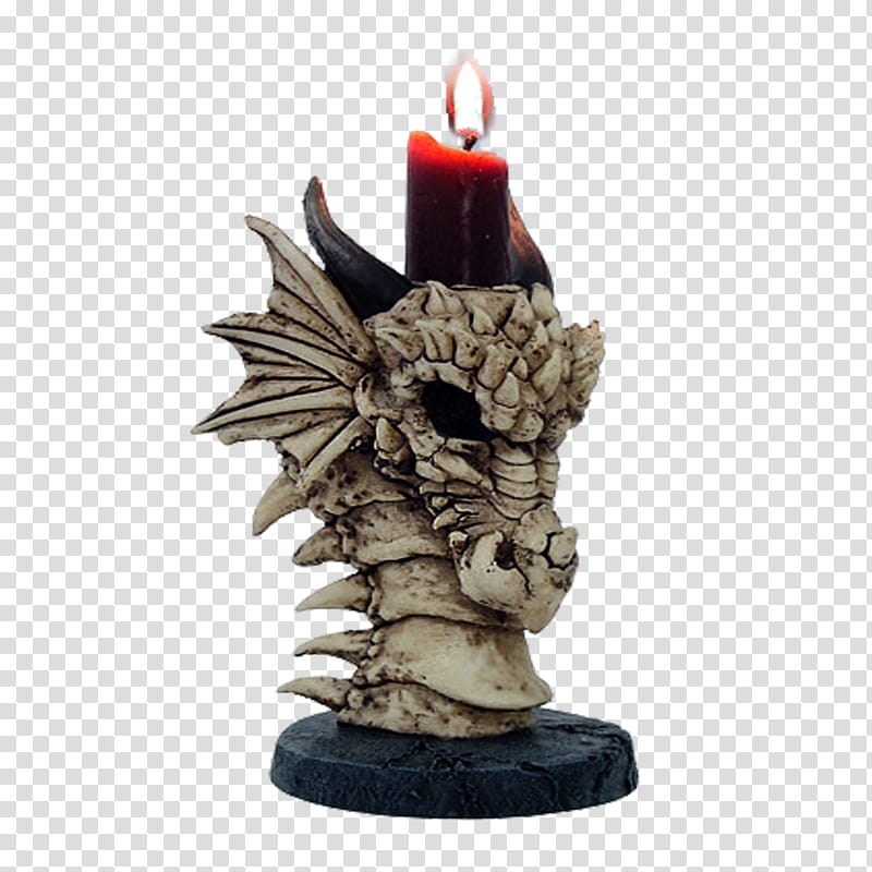 E S Dragon pieces II, red pillar candle on top of dragon's head table decor transparent background PNG clipart