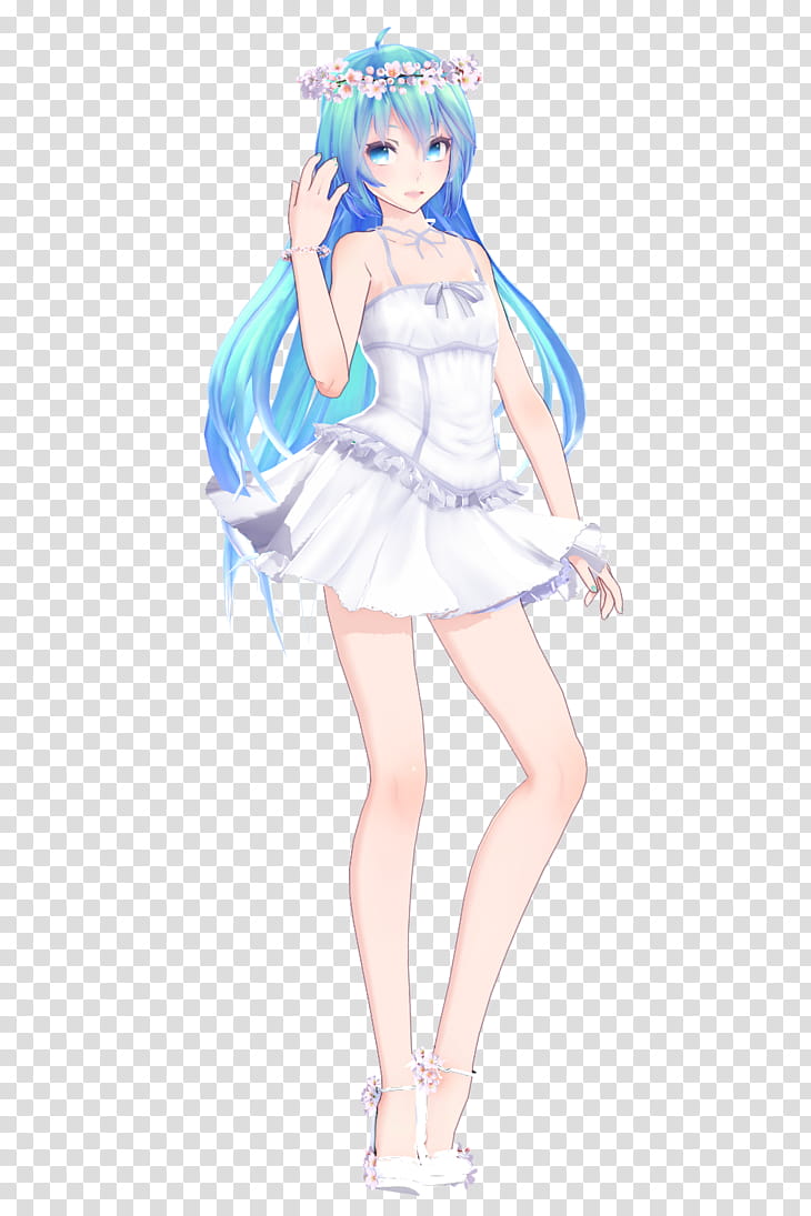 .:TDA HatsuneMiku Sakura White dress update DL:., female character with teal long hair transparent background PNG clipart