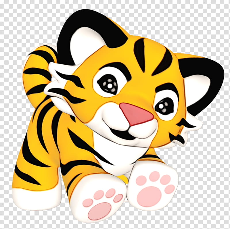 tiger cartoon yellow wildlife animal figure, Watercolor, Paint, Wet Ink transparent background PNG clipart
