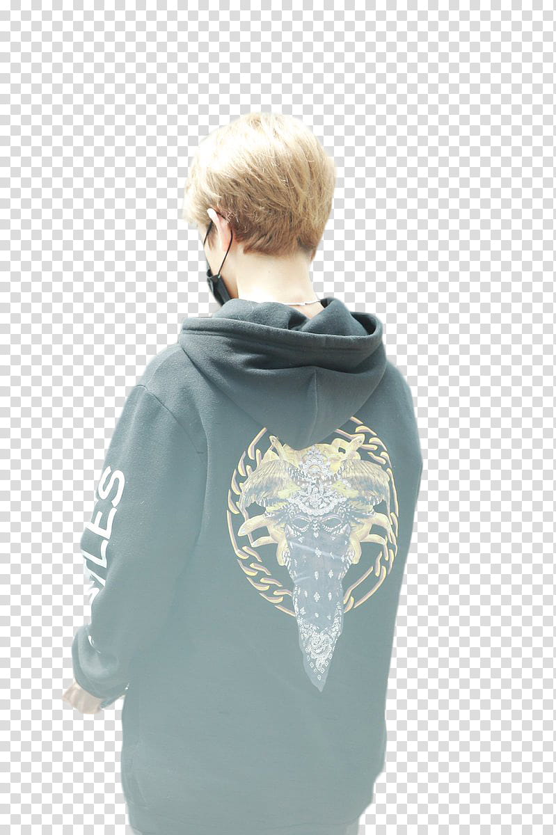 man wearing gray and yellow Versace hooded jacket standing while facing back transparent background PNG clipart