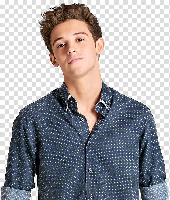 Soy Luna Ruggero Pasquarelli, man wearing blue and white polka-dot button-up dress shirt transparent background PNG clipart