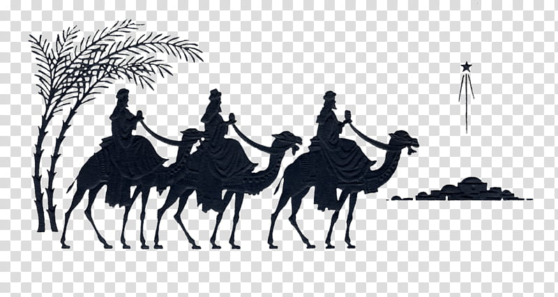 Christmas Tree Silhouette, Biblical Magi, Christmas Day, Portrait, Visual Arts, Nativity Scene, Camel, Camelid transparent background PNG clipart