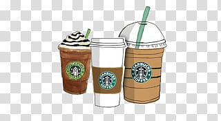 materiais para scape shop, three Starbucks disposable cups transparent background PNG clipart