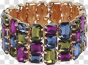 Forever  s, gold-colored with purple, blue, and green gemstone bracelet transparent background PNG clipart