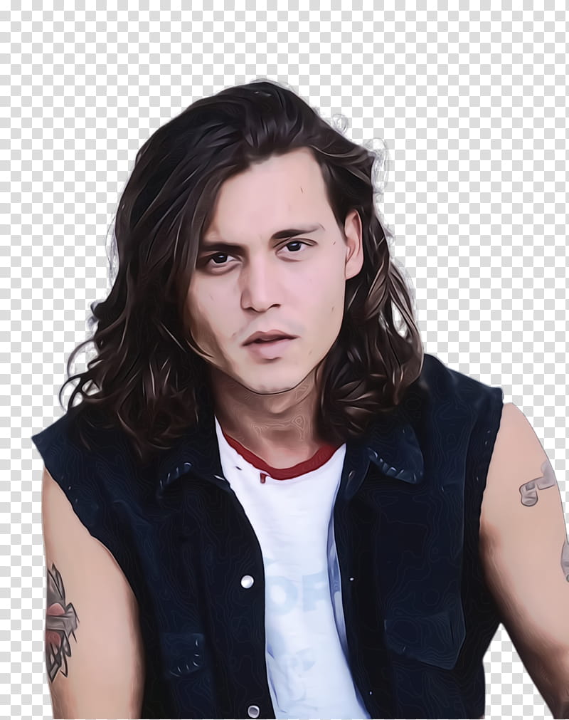 Hair, Watercolor, Paint, Wet Ink, Johnny Depp, Hairstyle, Long Hair, Public Enemies transparent background PNG clipart