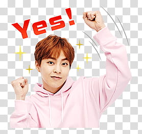 EXO LINE STICKERS, XO Xiumin in pink hoodie transparent background PNG clipart