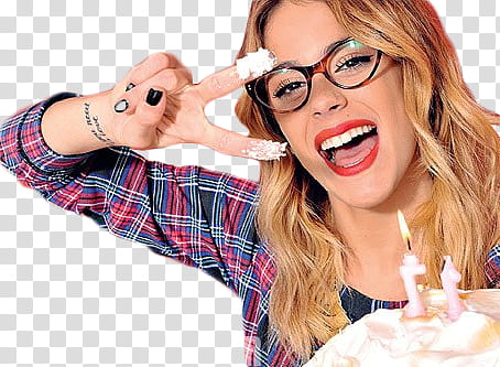 Martina Stoessel, woman laughing holding cake transparent background PNG clipart