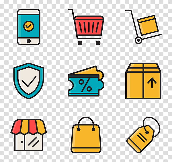 Shopping Icon, Purchasing, Business, Online Shopping, Handle, Diens, Yellow, Text transparent background PNG clipart