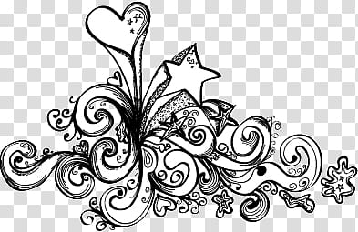 Doodle v , white and black heart and star doodle art transparent background PNG clipart