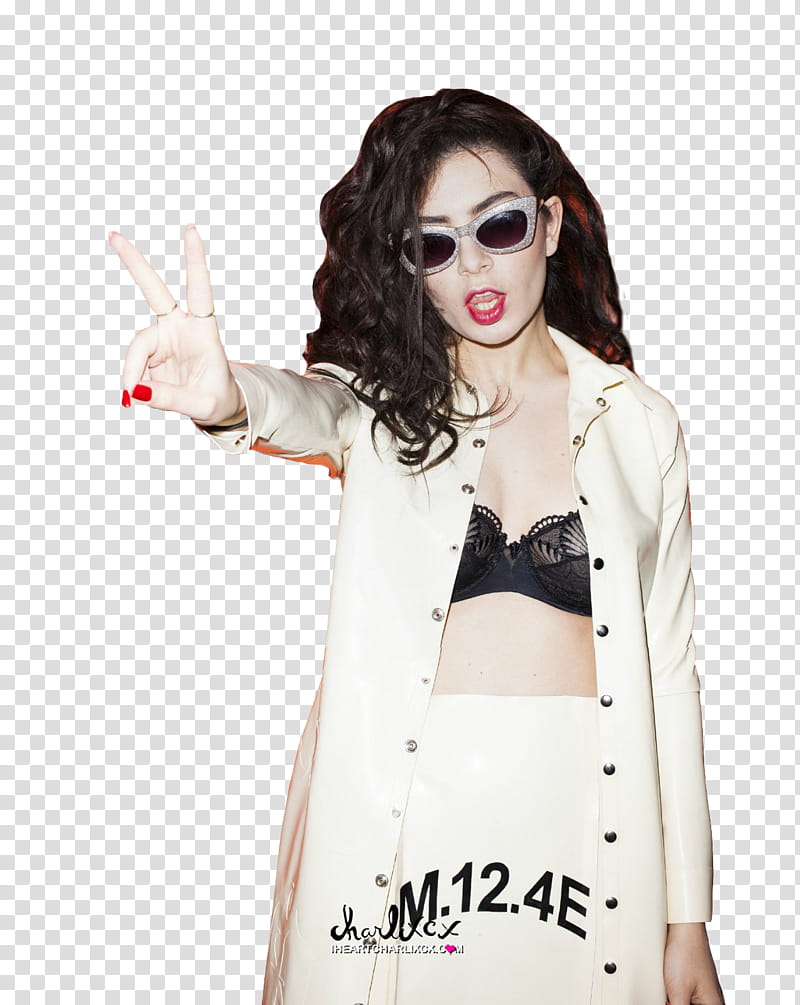 Charli XCX   , woman standing while doing peace sign transparent background PNG clipart