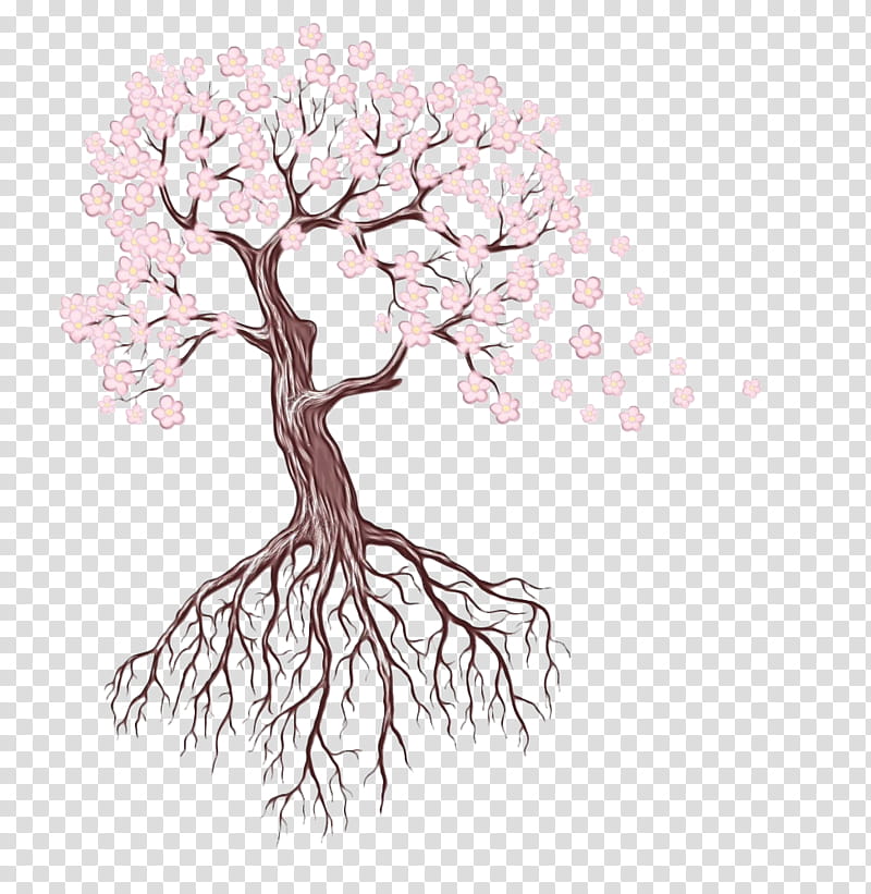 Oak Tree Drawing, Root, Line Art, Painting, Plant, Branch, Flower