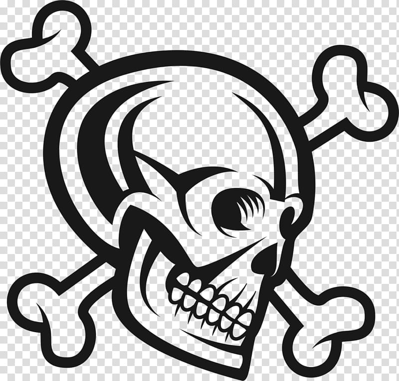 Skull And Crossbones, Piracy, Jolly Roger, Symbol, Arlong Pirates, Logo, Skeleton, Black And White transparent background PNG clipart