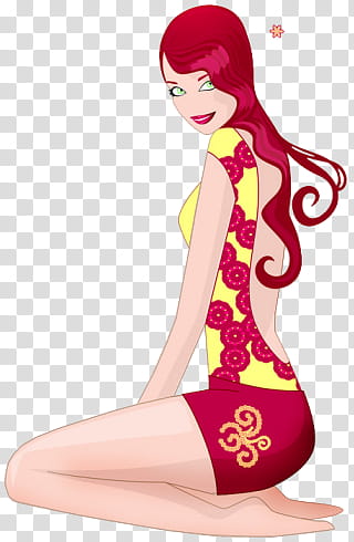 de, woman in yellow and red floral monokini painting transparent background PNG clipart