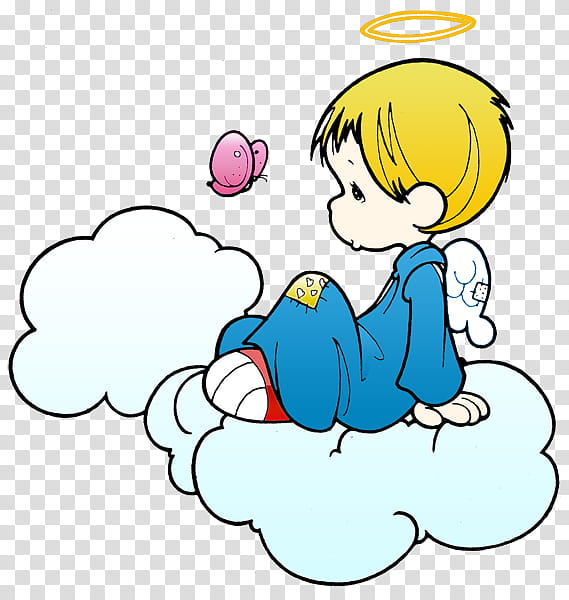 Christmas s, Precious Moments angel on top of clouds transparent background PNG clipart