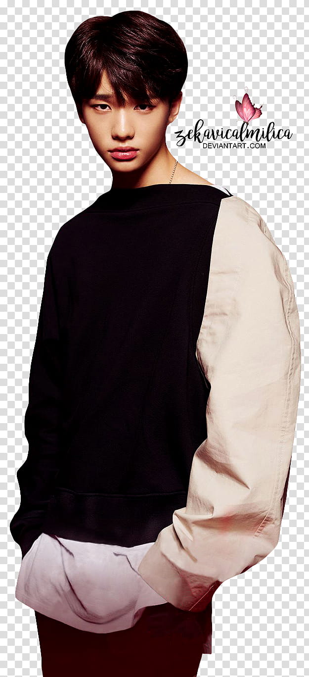 Stray Kids, man wearing white and black sweatshirt transparent background PNG clipart