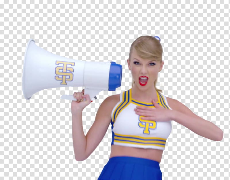 Taylor Swift Shake It Off Video NeonLights S, Taylor Swift wearing cheer leading outfit holding megaphone transparent background PNG clipart