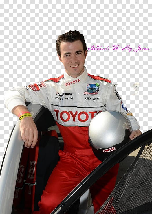 Kevin Jonas, smiling man wearing red and white racing suit transparent background PNG clipart