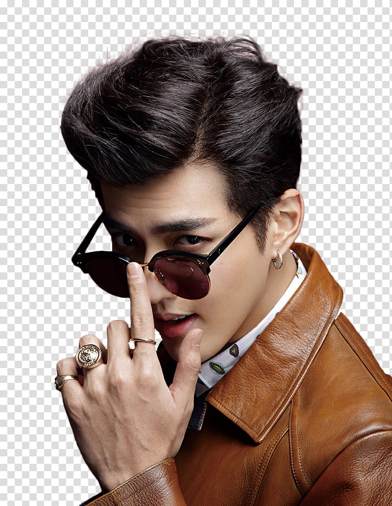 KRIS EXO, man in brown leather jacket wearing sunglasses transparent background PNG clipart