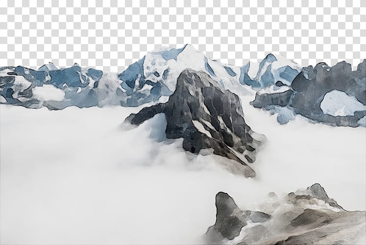 mountainous landforms glacial landform mountain nunatak geological phenomenon, Watercolor, Paint, Wet Ink, Mountain Range, Glacier, Massif, Summit transparent background PNG clipart