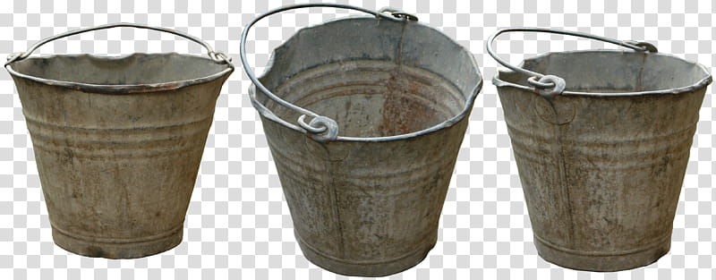 bucket, three gray metal buckets transparent background PNG clipart