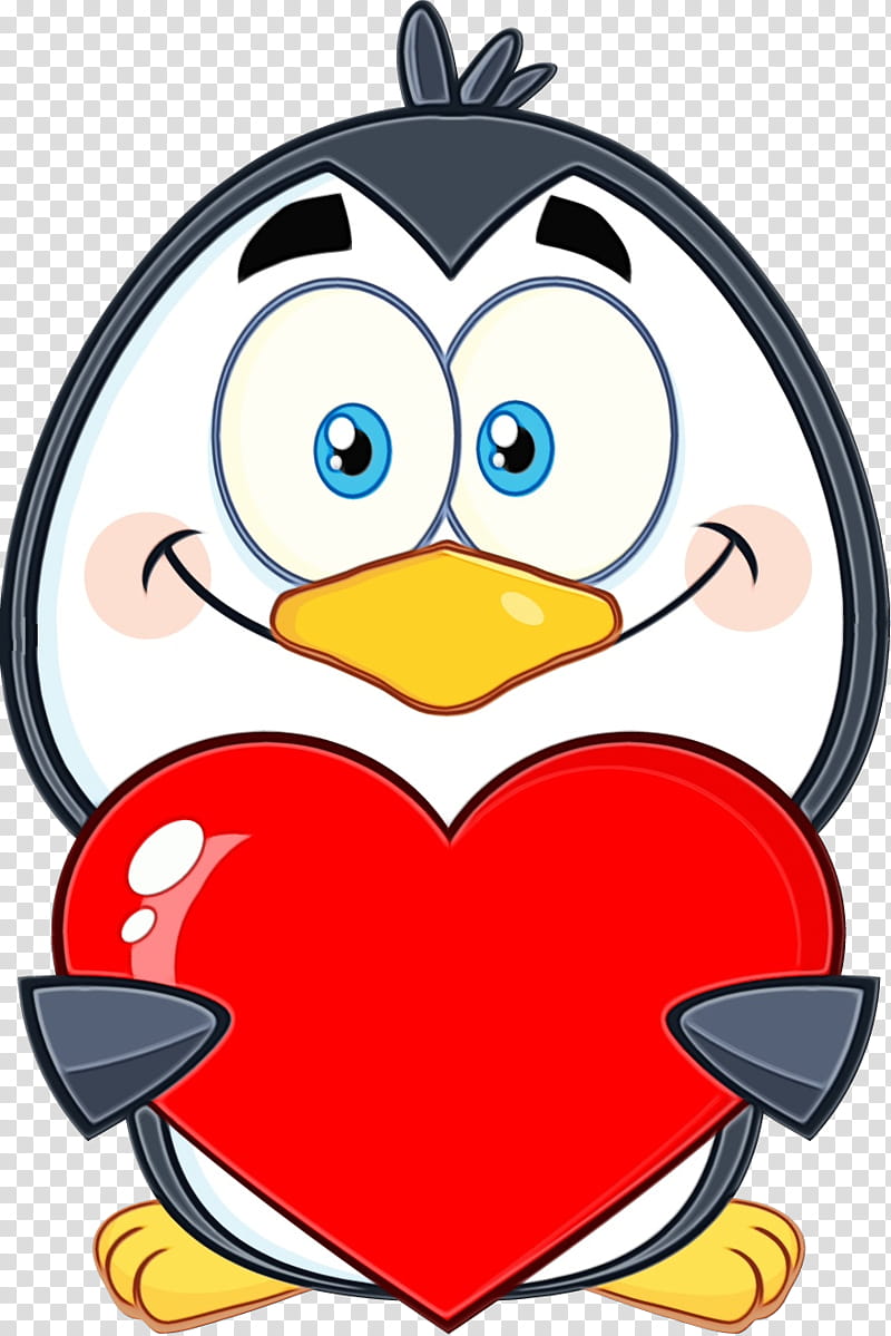Heart, Watercolor, Paint, Wet Ink, Penguin, Cartoon, Character, Cuteness transparent background PNG clipart