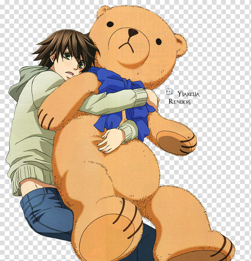 Retuched Misaki Teddy, man hugging brown bear illustration transparent background PNG clipart